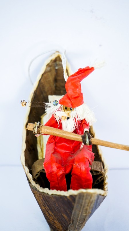 Santa on Boat Banana Fibre Sculpture