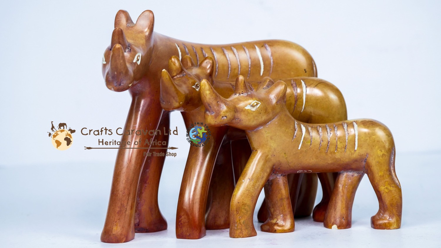 Set of 3 Curved Skeleton Rhino Sculptures